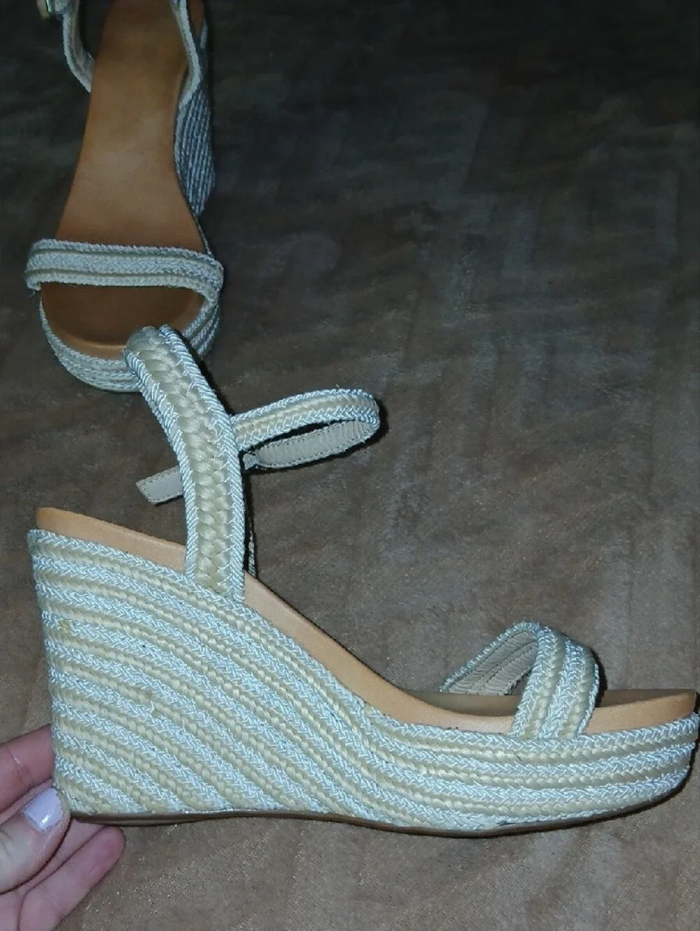 Women’s MIA Wedge Sandals - Cream Braided Platform And Straps Sz: 9